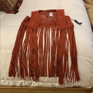 Rust fringe express vest with tags